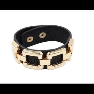 Black vegan leather bracelet with gold accent